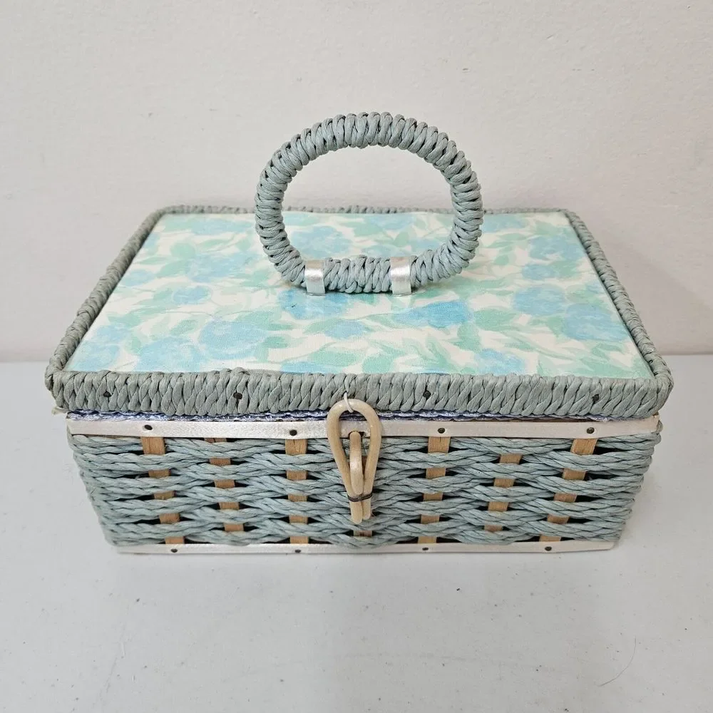 Vintage DRITZ Woven‎ Wicker Sewing Basket - Made In Japan